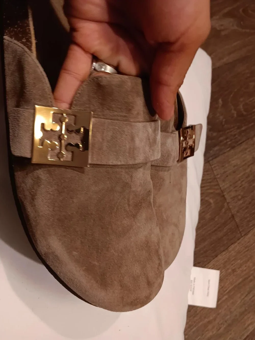 Tory Burch MELLOW MULE Brown Suede Slip-On Buckle Slides
